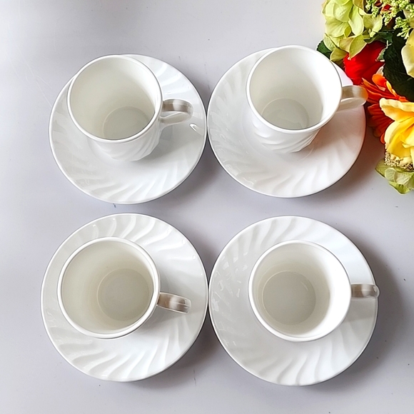 8 piece of Corelle/Corning Swirl Pattern 4 Saucers & 4 Coffee/Tea Mugs. USA - Picture 4 of 13